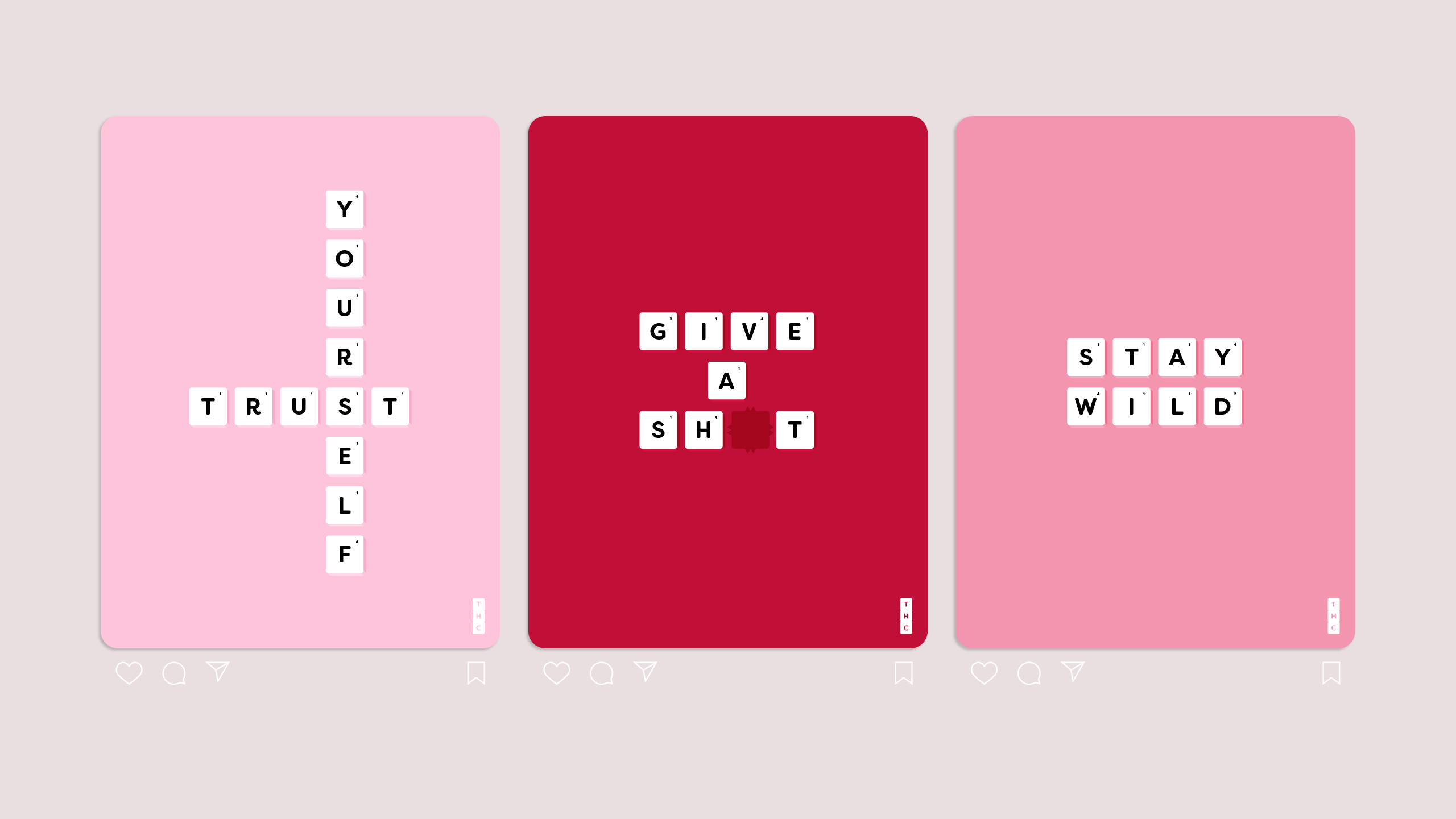 3 social media graphics as part of a collaboration between Tile High Club and Siobhan Strode.