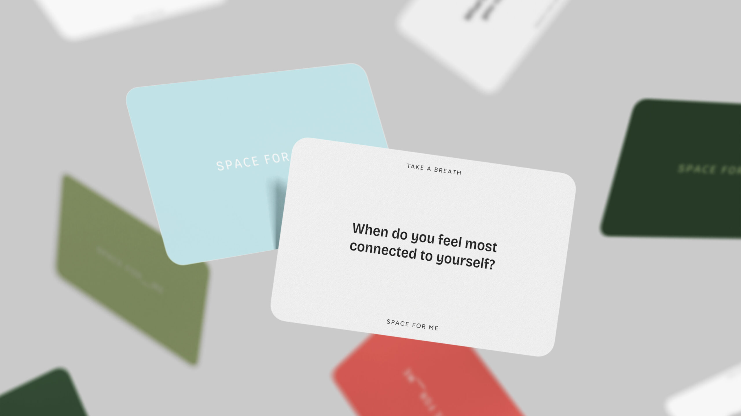 Bespoke question cards to prompt self reflection designed by Yoco Studio, as part of the colourful branding for Space for Me Coaching.